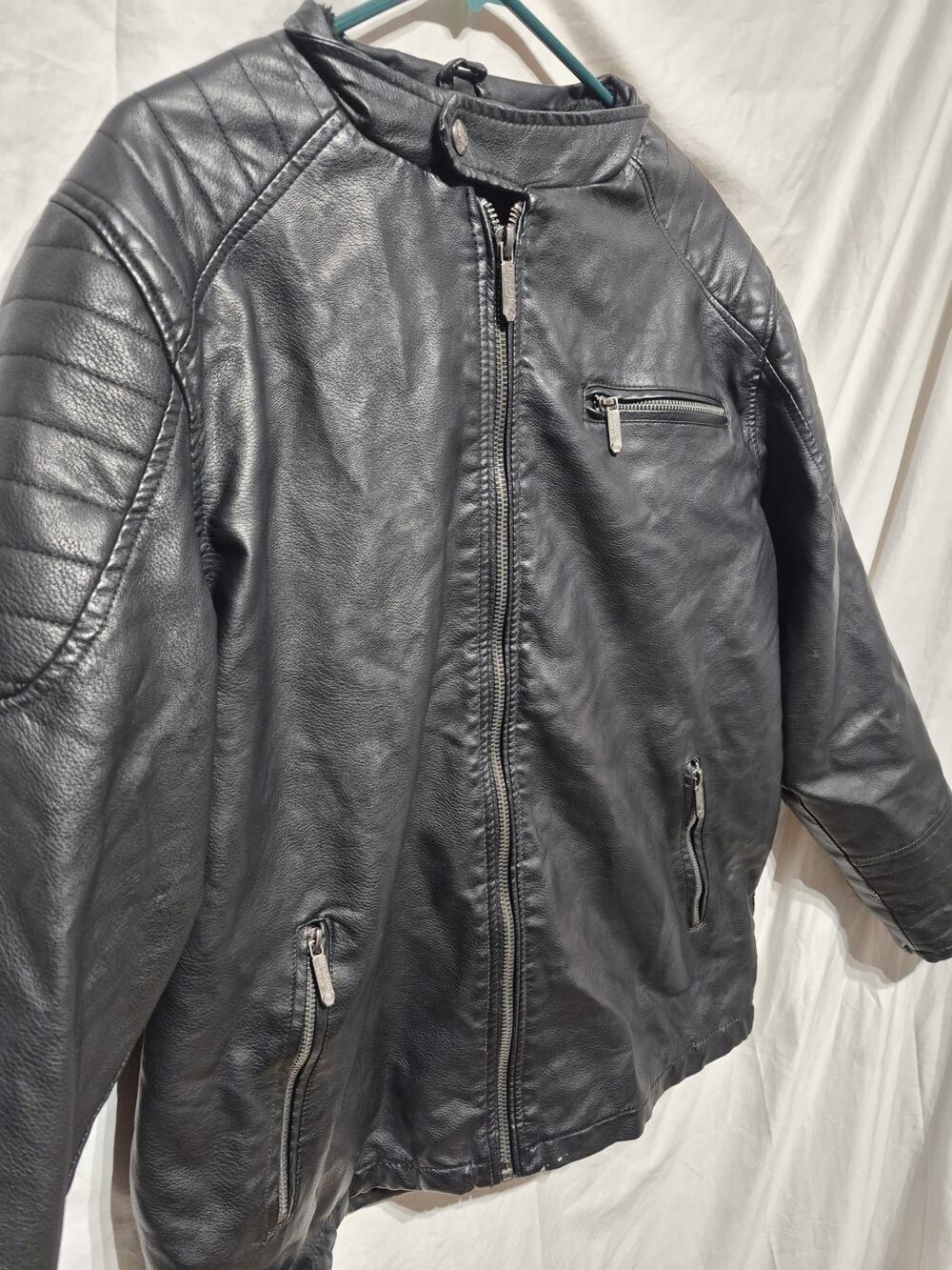 AMERICAN BREED MEN'S BLACK PLEATHER ZIP-UP MOTO BIKER JACKET SIZE XL